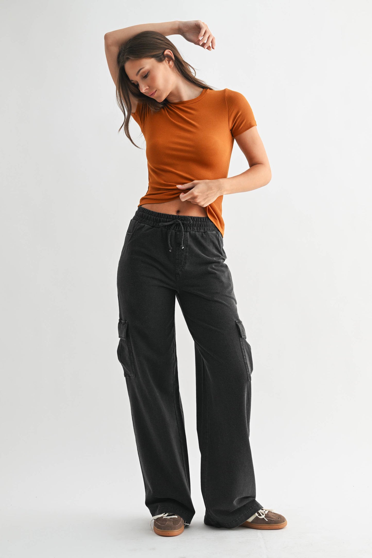 Mono B - Essential Short-Sleeved Micro-Ribbed Athleisure Top: DARK PLUM / S:M:L (2:2:2)