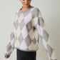 Sunday Edition by LE LIS - ROUND NECK ARGYLE PATTERN SWEATER: WHITE-H GREY / M
