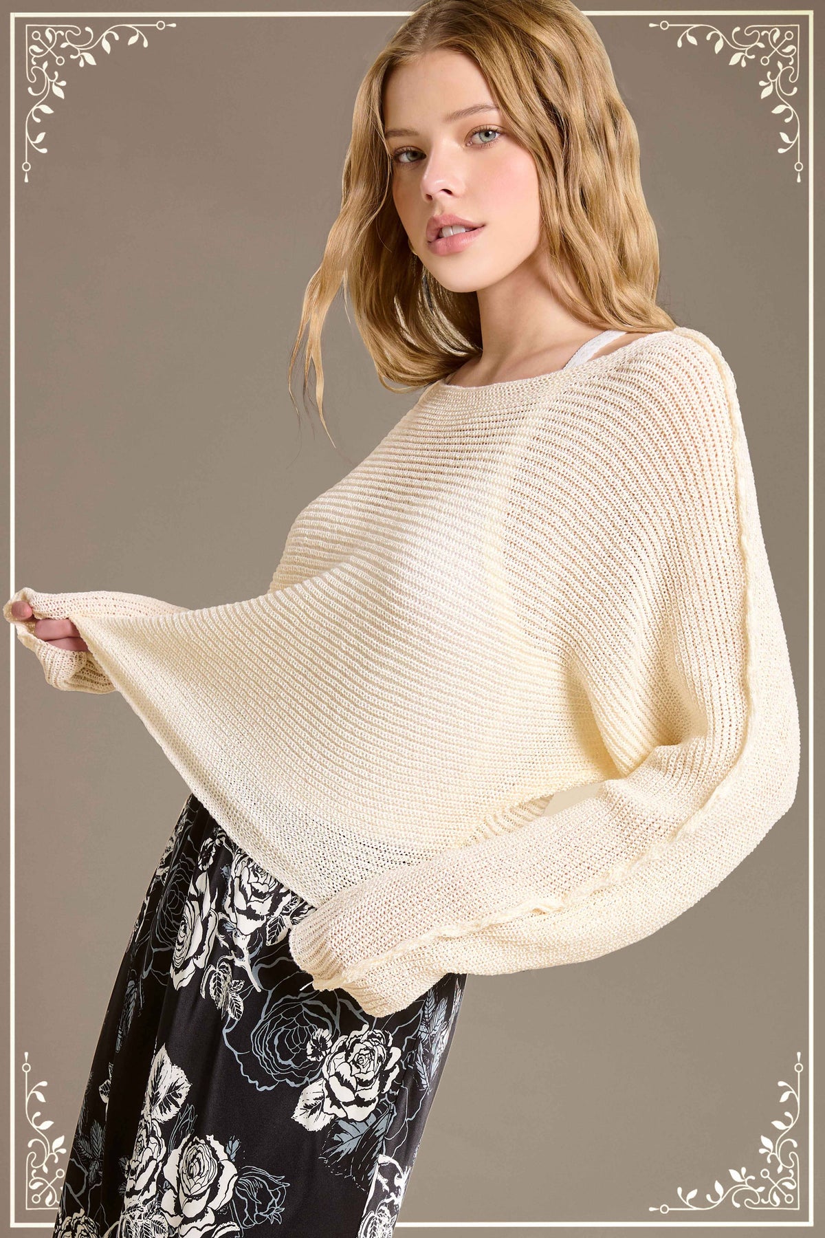 La Miel - JDS3608-Boat Neck Off Shoulder Dolman Sleeve Sweater Fall: Denim / S