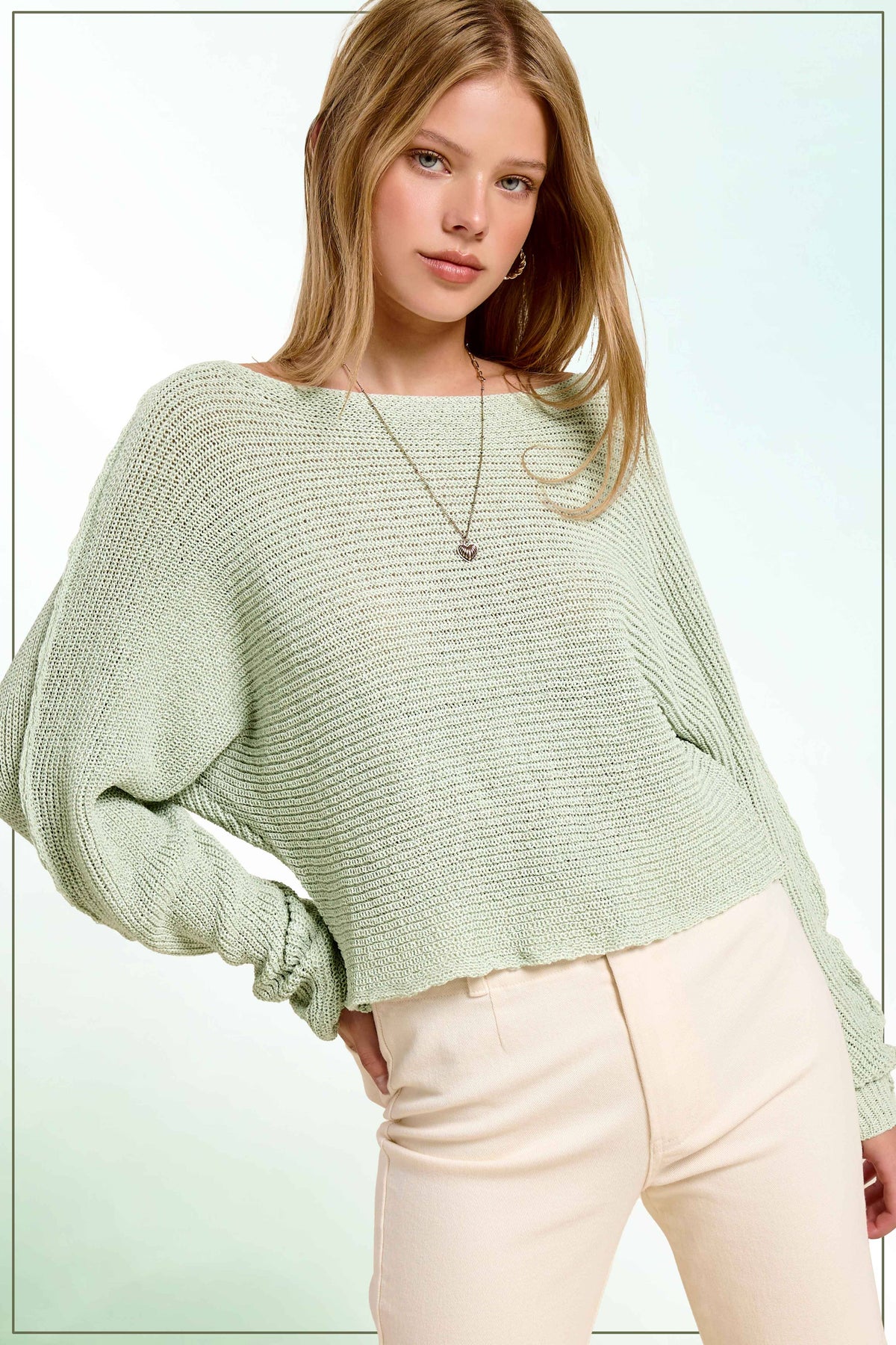 La Miel - JDS3608-Boat Neck Off Shoulder Dolman Sleeve Sweater Fall: Denim / M