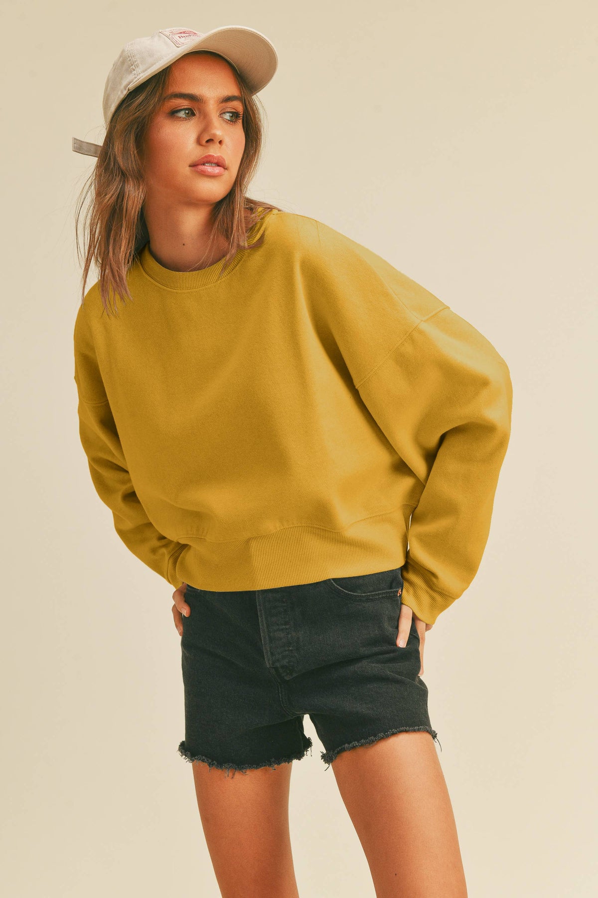 Honestee - Blank Short Cropped Long Sleeve Sweatshirt: OLIVE / L