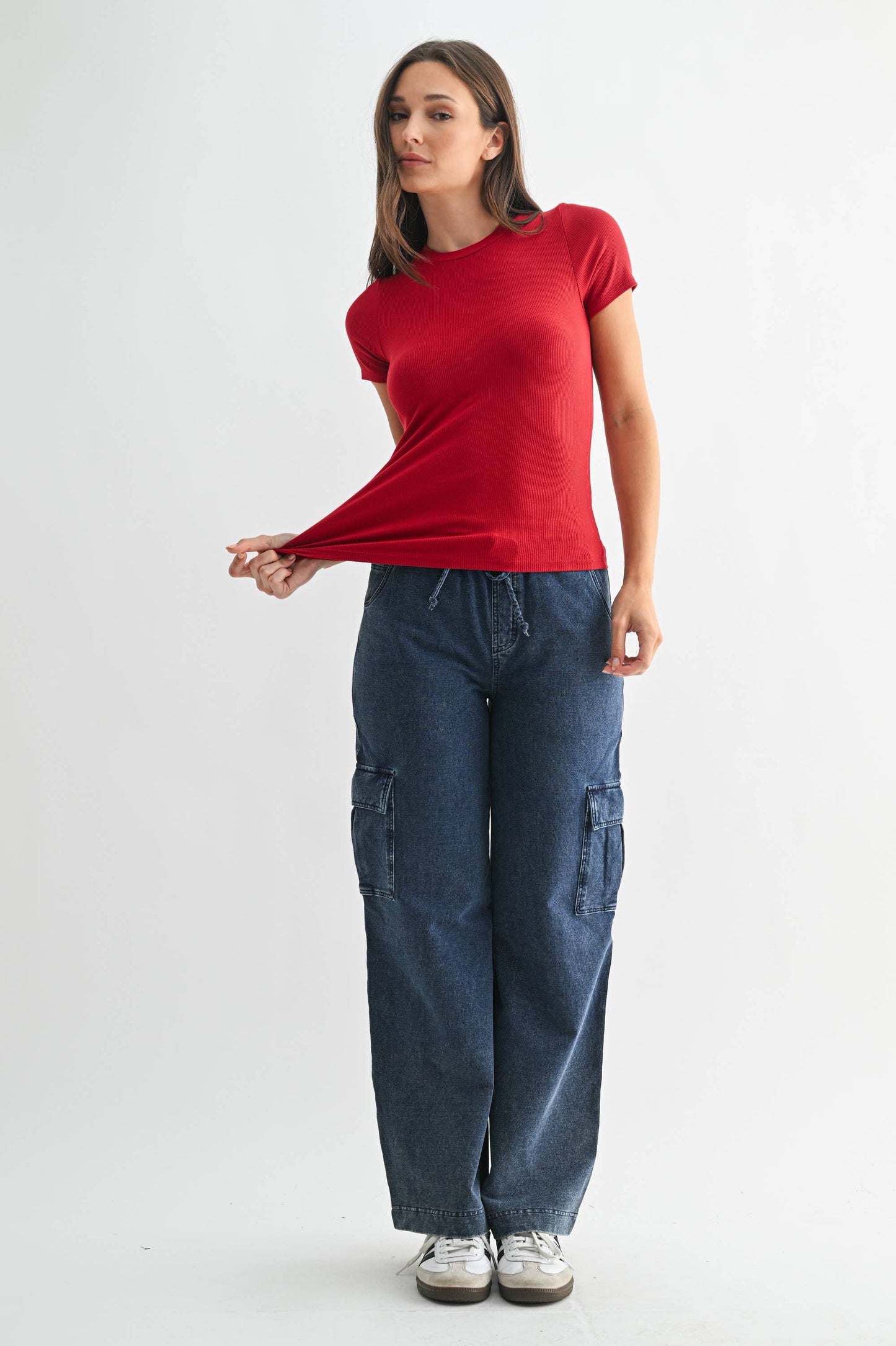 Mono B - Essential Short-Sleeved Micro-Ribbed Athleisure Top: DARK PLUM / S:M:L (2:2:2)