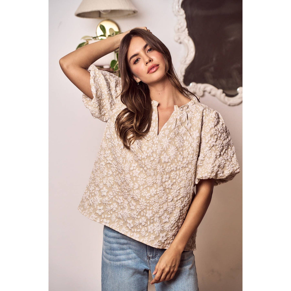 IVE - Floral Weave Of Serenity Blouse Top: OATMEAL / S-M-L(2-2-2)
