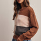 Forte - Colorblock Mixed Stripe Knit Sweater FSW0099: Blue Multi / Contemporary / L