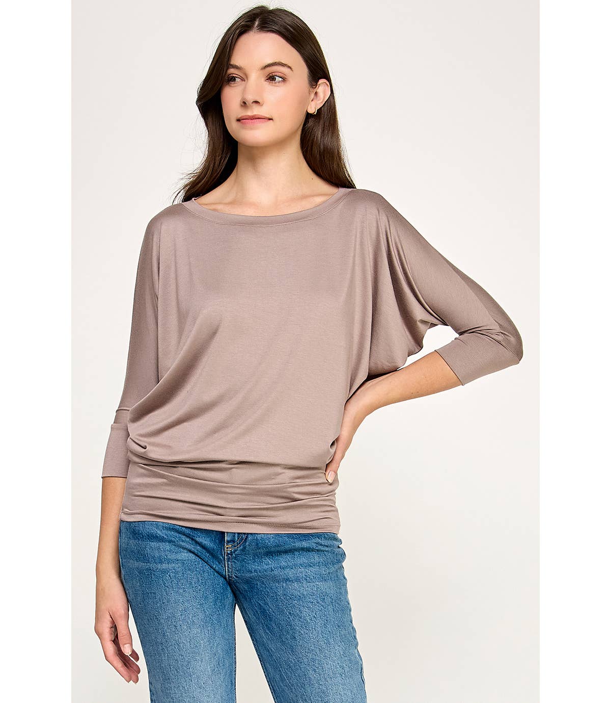 Heimious - 3/4 Dolman Sleeve Round neck Modal Jersey  Top, 2503: White / M