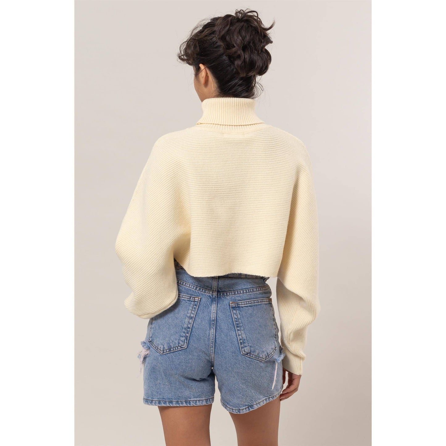 Turtleneck Cropped Sweater: CREAM