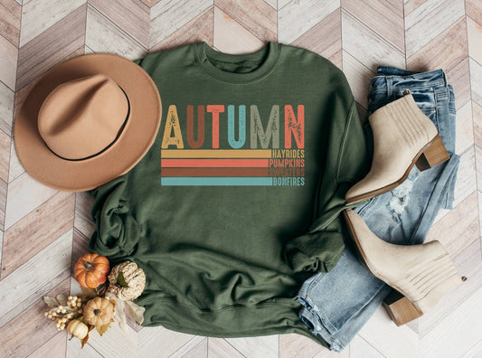 Autumn - Hayrides Pumpkins Sweaters Bonfires LONG SLEEVE Tee: Military Green