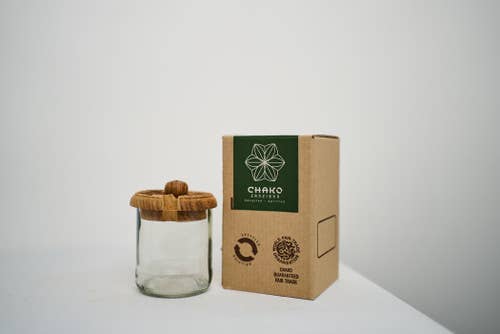 Creative Women - Recycled Glass Condiment Jar with Carved Wood Lid