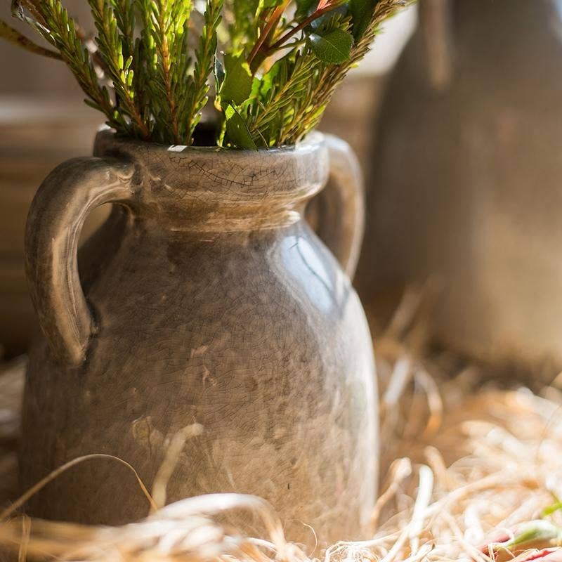 Rustic Reach - Binglie Glazed Pottery Vase with Handles: Small