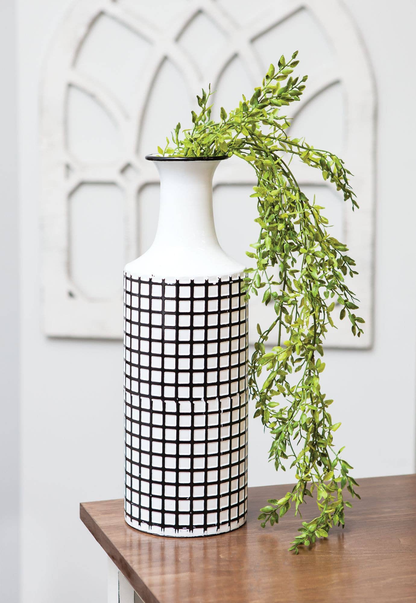 Farmhouse Check Enamel Vase, Large