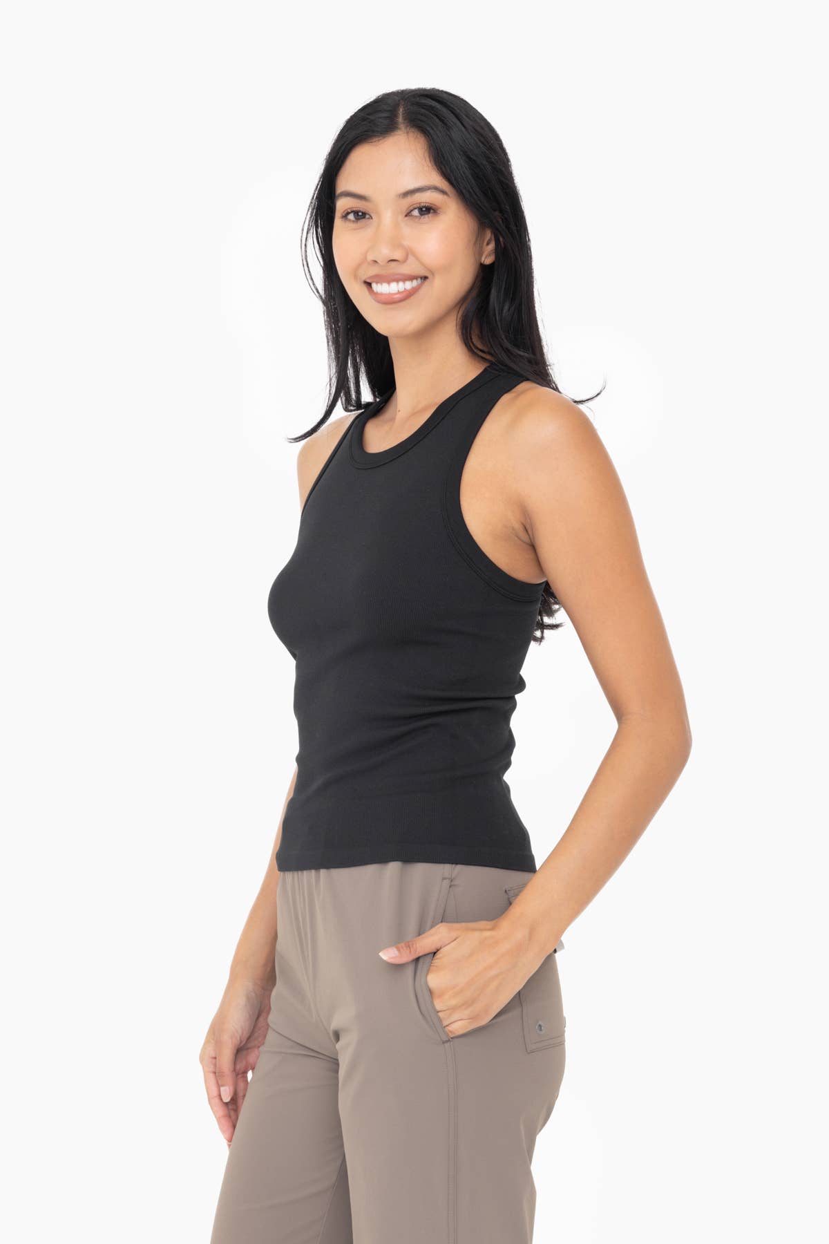 Seamless Ribbed Racerback Tank Top: Black