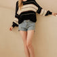 Round Neck Color Blocked Sweater with Stripes