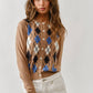 Aaron & Amber - AJT5092 RELAXED FIT ARGYLE SWEATER CARDIGAN: TAUPE / L
