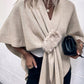 NINEXIS - CWOCAS0052_SOLID COLOR WOOL BALL CAPE KNITTED SHAWL: BLACK / (OS) 1