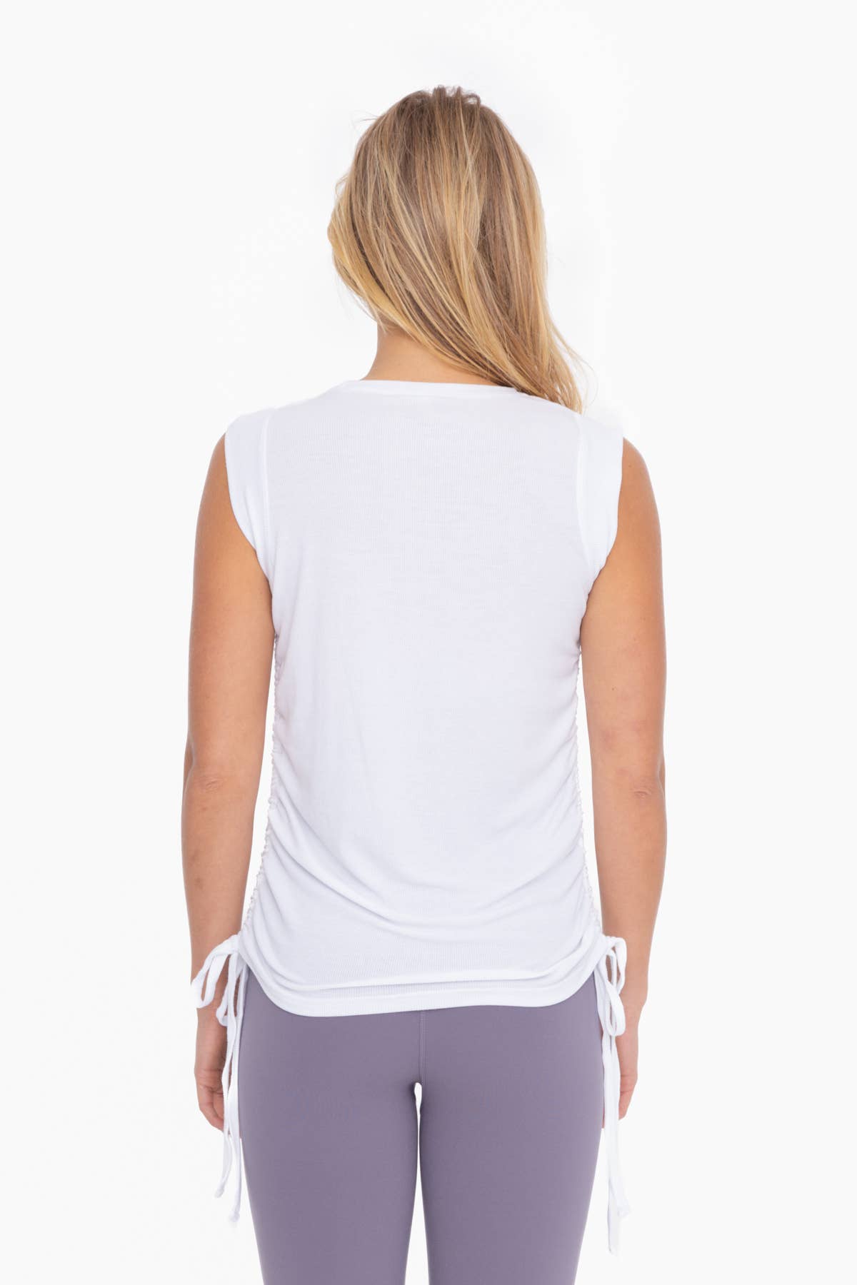 Side Cinch Slouchy Muscle Tank Top: White