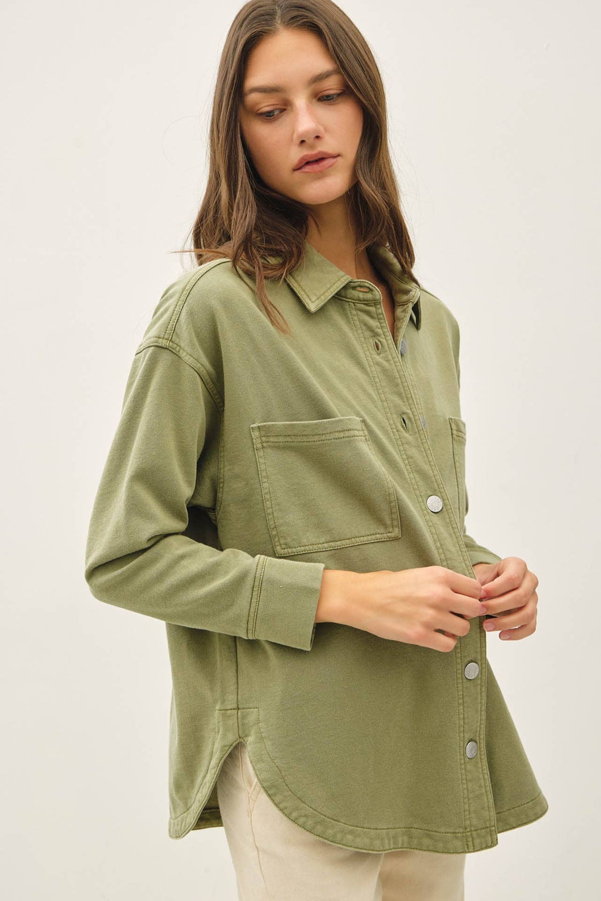 Be Cool - [NEW SHADED]GARMENT-DYE COTTON FLEECE OVERSIZED SHACKET  : ECRU / ML