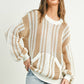 Drop Shoulder Striped Pattern Sweater: IVORY / NAVY