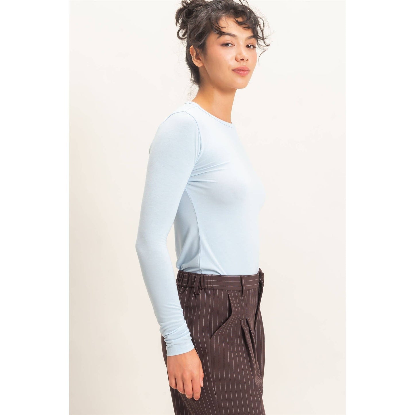 Crew Neck Long Sleeve Top: CHARCOAL