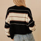 Round Neck Color Blocked Sweater with Stripes