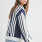 Drop Shoulder Striped Pattern Sweater: IVORY / NAVY