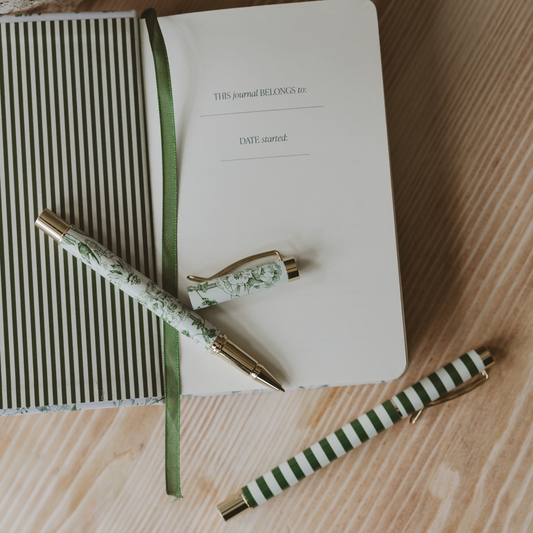 Green Floral Metal Pen Set