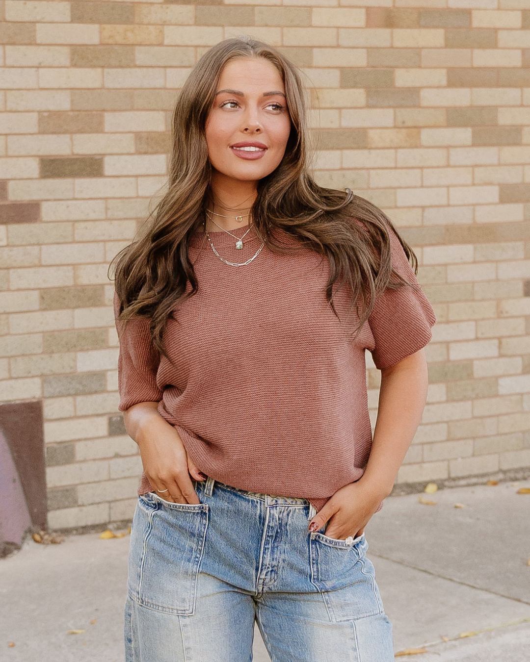 Indie & Co. | Women's Apparel - Maya Mock Neck Sweater-Brown | Batwing Sleeves | Casual Top: Coffee / 55%Acrylic+45%Cotton / XL