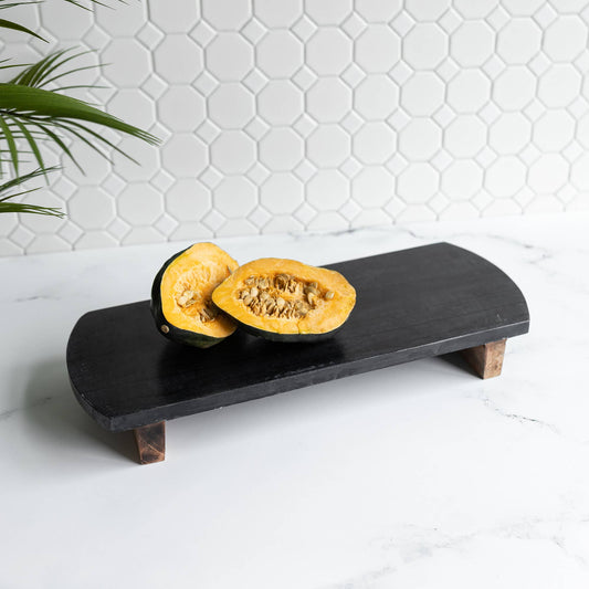 Louisa Footed Charcuterie Board Black Marble & Mango Wood