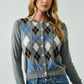 Aaron & Amber - AJT5092 RELAXED FIT ARGYLE SWEATER CARDIGAN: TAUPE / L