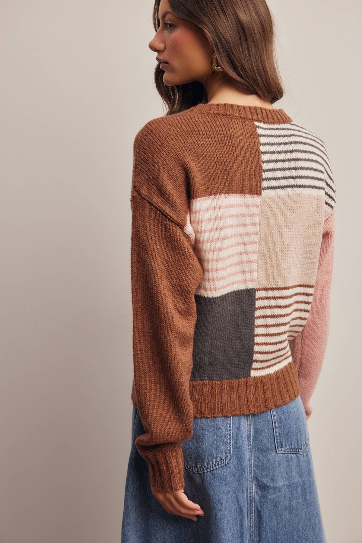 Forte - Colorblock Mixed Stripe Knit Sweater FSW0099: Blue Multi / Contemporary / S