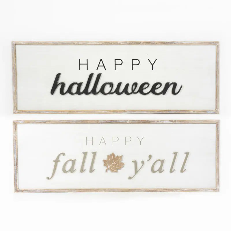 Happy Halloween/Happy Fall Y'All Reversible Wood Framed Sign