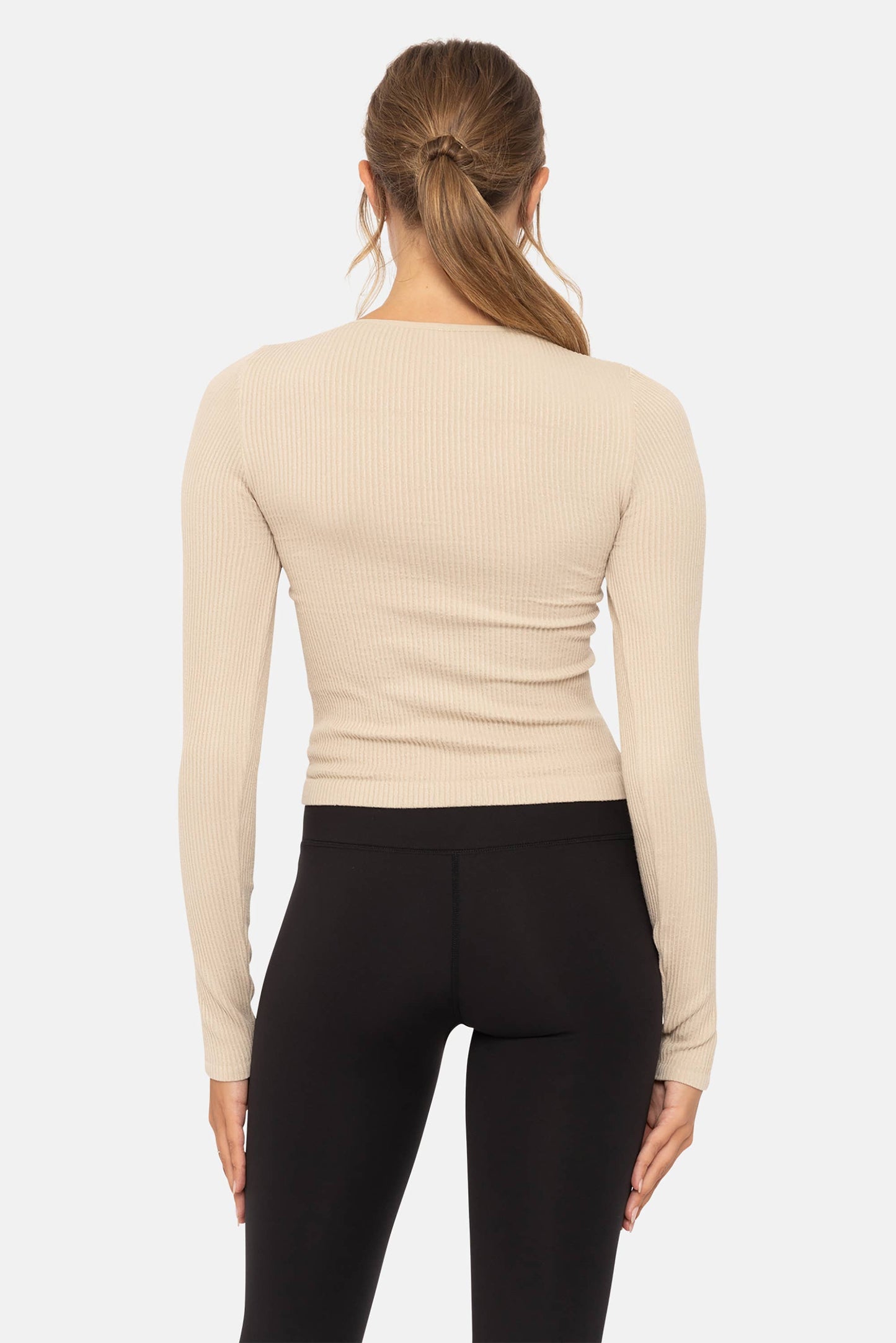 Seamless Ribbed Long Sleeve Top: OAT MILK