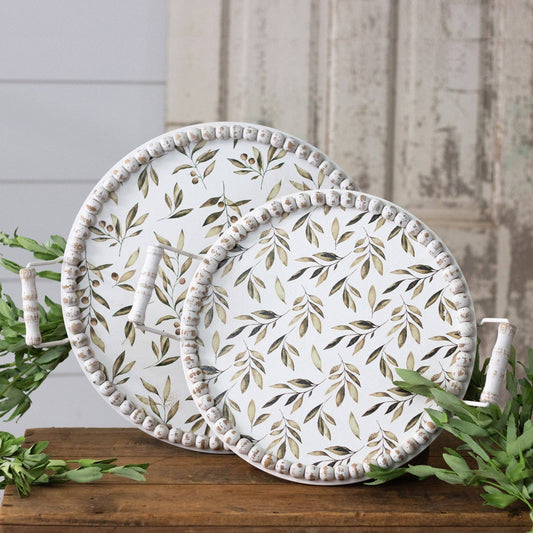 Audrey's - Olive Branch Beaded Trays (Set Of 02)