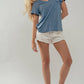 Urban Daizy - Rolled Sleeve V-Neck Pocket Tee: IVORY / S-2/M-2/L-2