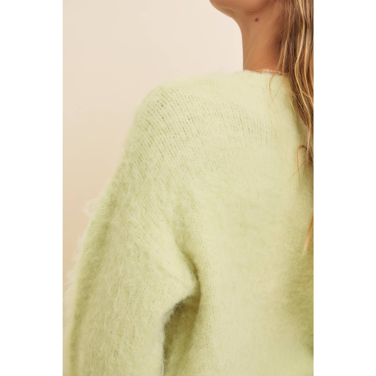 Fluffy Brushed Long-sleeved Round Neck Sweate: SAGE