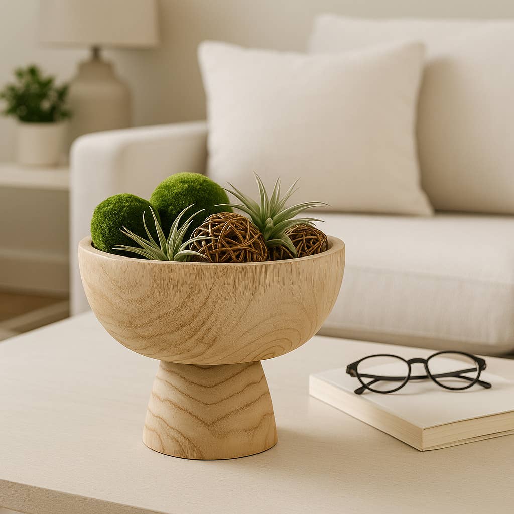 Sagebrook Home - Bowl - Brown Paulownia Wood with Pedestal Base, 8 in.