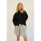 The GREii - Premium Terry Half-Zip Pullover with Adjustable Drawstring H: BLACK / M