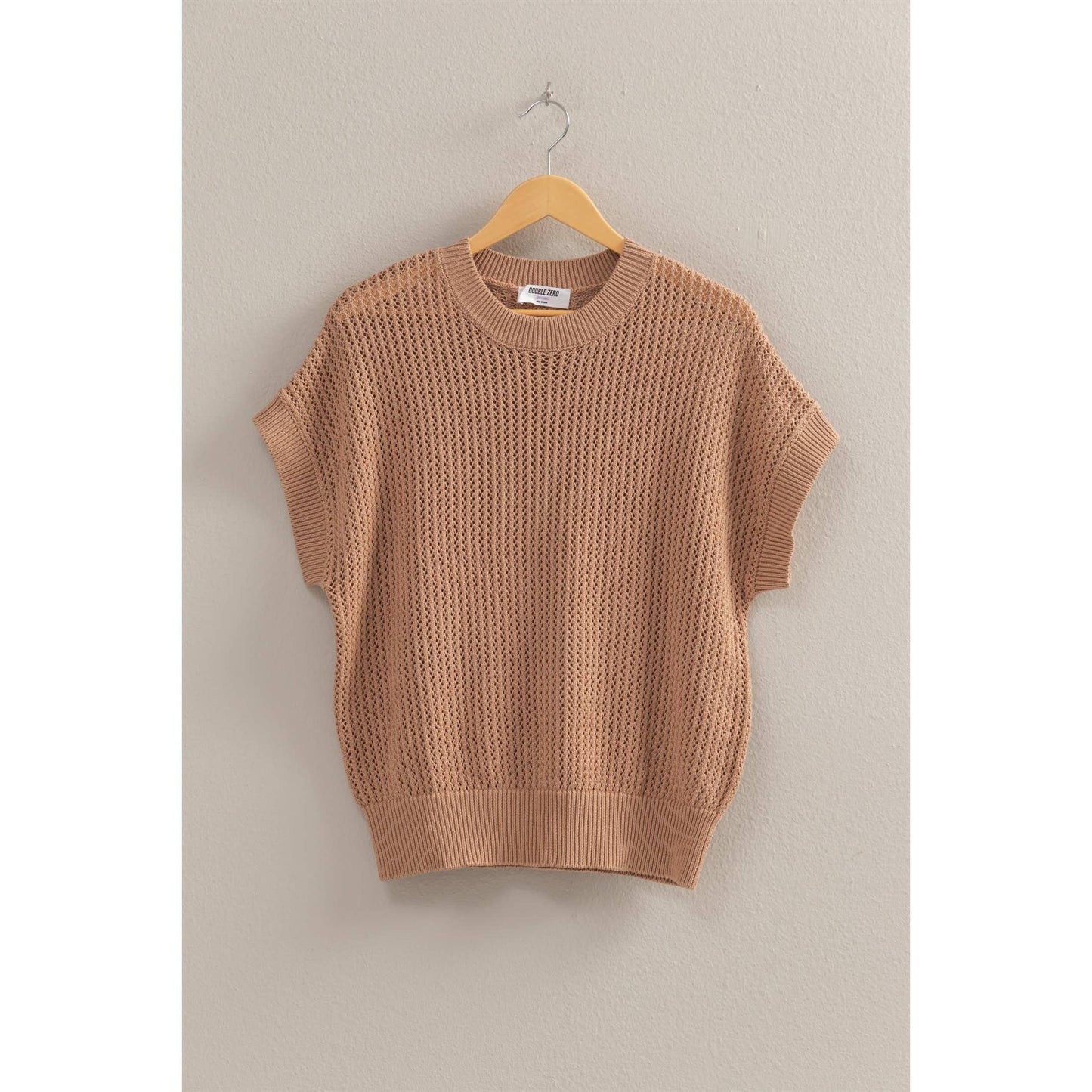 Open-Knit Dolman Sleeve Top: BLACK