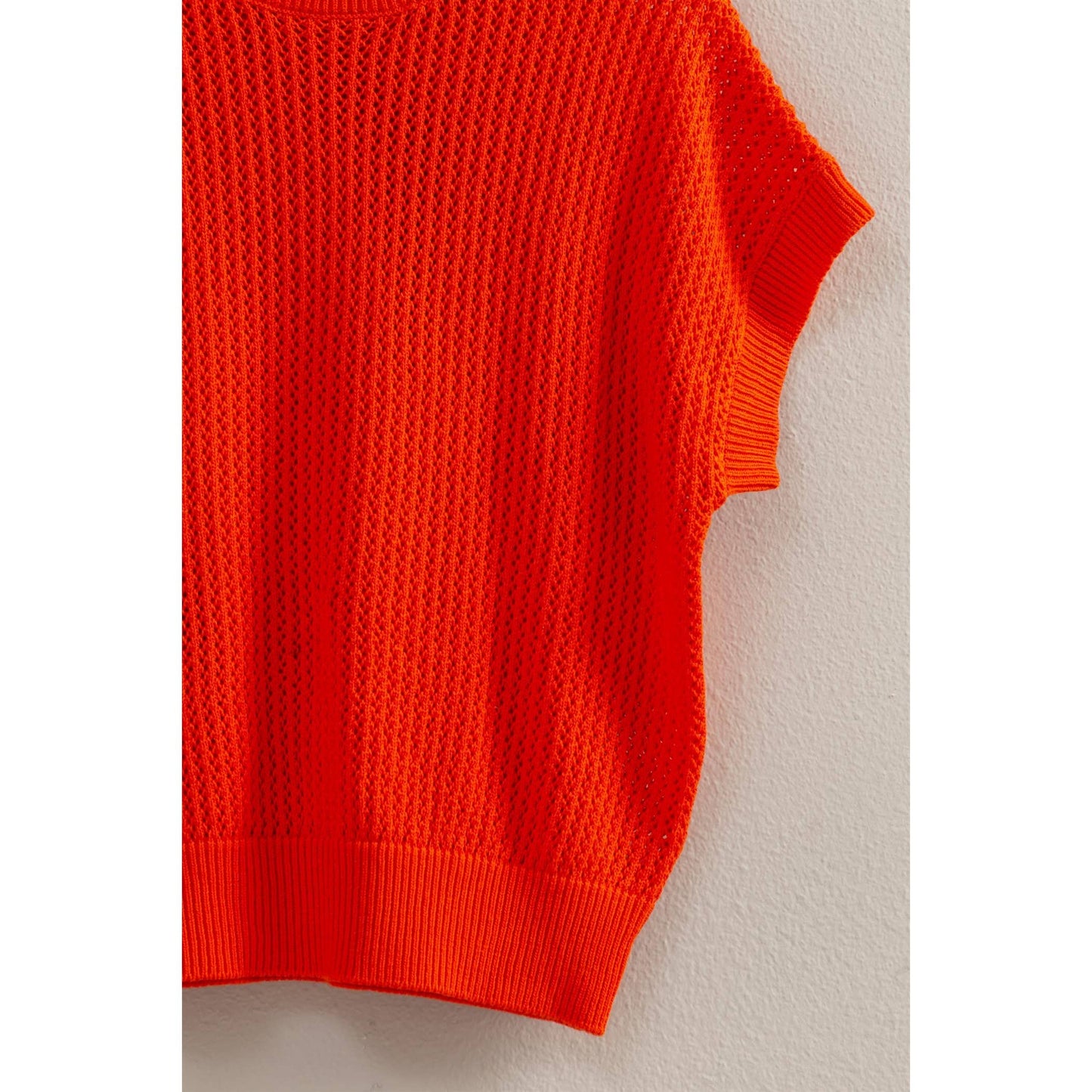 Open-Knit Dolman Sleeve Top: BLACK