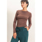 HYFVE - Crew Neck Long Sleeve Top: DARK BROWN / S-M-L(2-2-2)