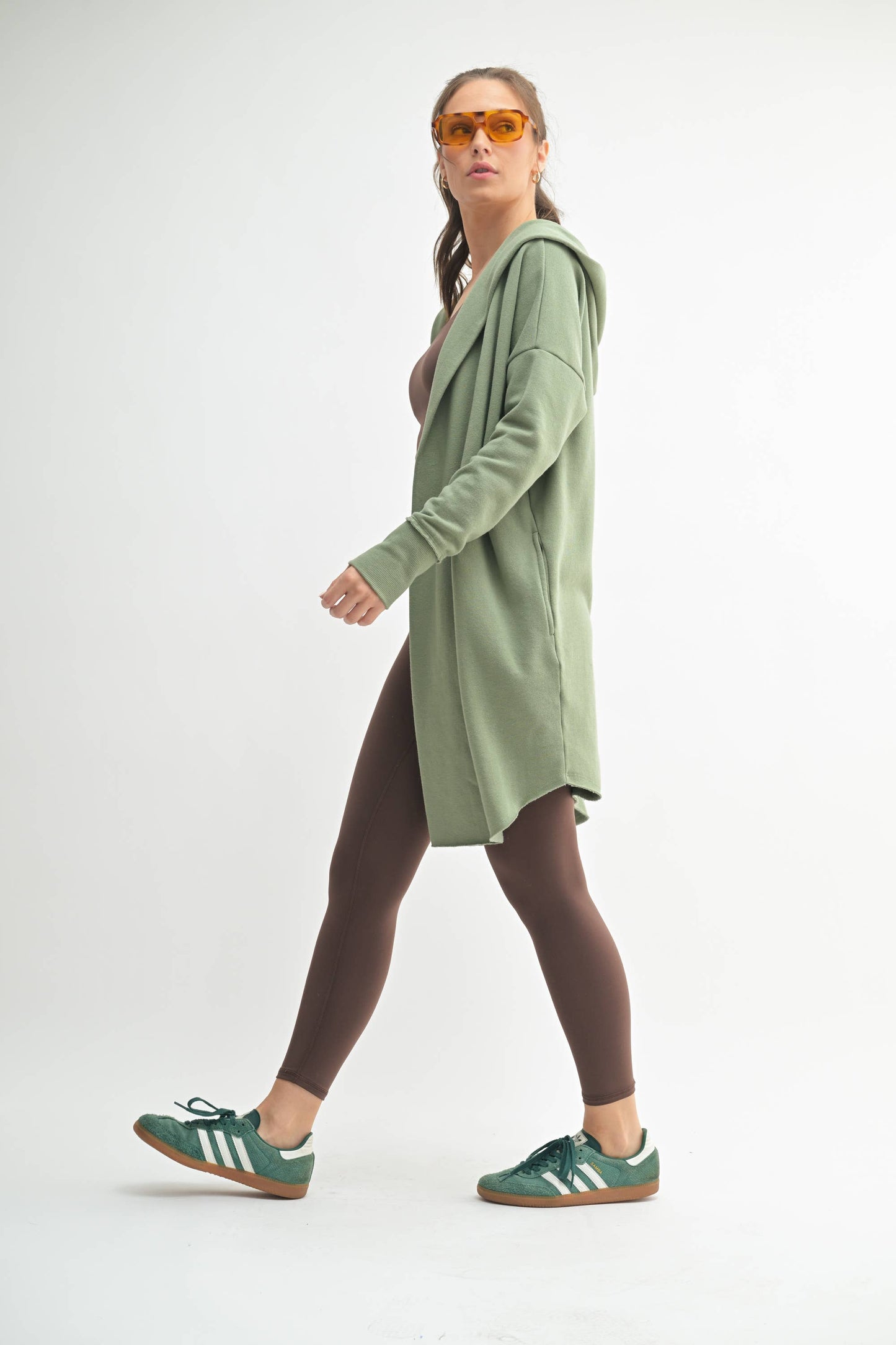 Open Front Longline Hoodie Cardigan: NEW ORCHID