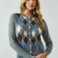Aaron & Amber - AJT5092 RELAXED FIT ARGYLE SWEATER CARDIGAN: TAUPE / L