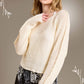 La Miel - JDS3608-Boat Neck Off Shoulder Dolman Sleeve Sweater Fall: Denim / M