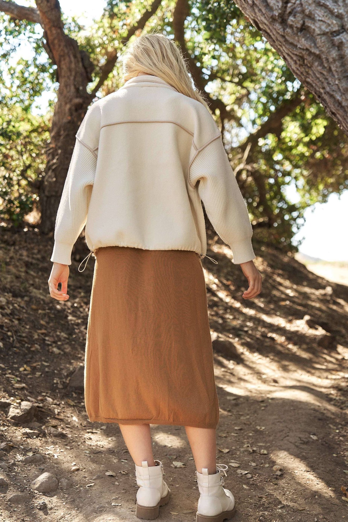 Mello. - Oversize Jacket with Knit Sleeve: Cream / ML