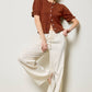 Mimosa - Puff Sleeve Ruffle Hem Knit Cardigan: Ivory / M