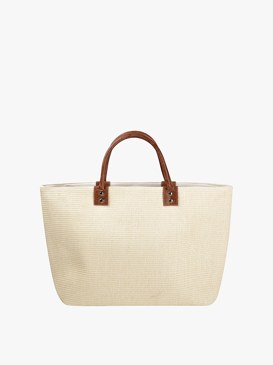 Hazel Large Straw Tote w/ Dual Handles: TAN