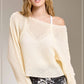 La Miel - JDS3608-Boat Neck Off Shoulder Dolman Sleeve Sweater Fall: Denim / M