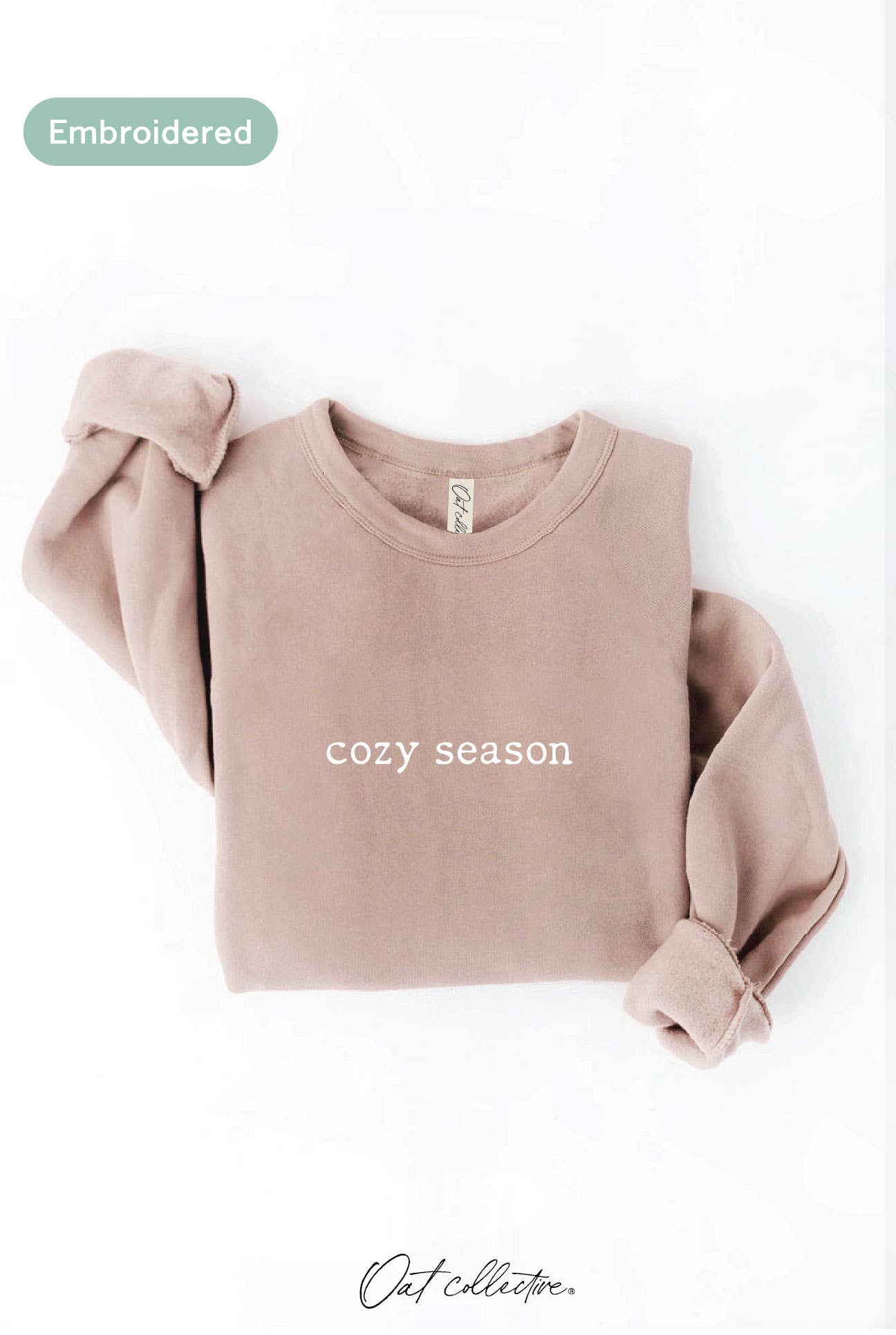 OAT COLLECTIVE - EMBROIDERED COZY SEASON Sweatshirt : VINTAGE WHITE LONG SLEEVE / XL
