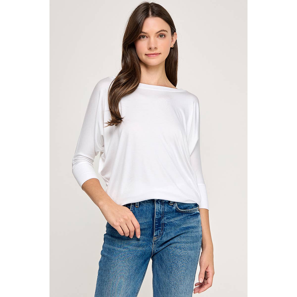 Heimious - 3/4 Dolman Sleeve Round neck Modal Jersey  Top, 2503: White / S