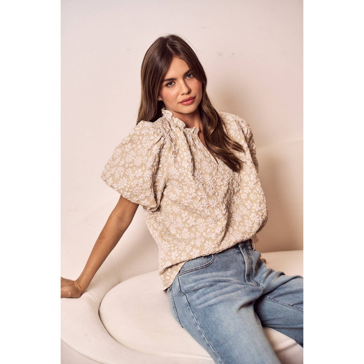 IVE - Floral Weave Of Serenity Blouse Top: OATMEAL / S-M-L(2-2-2)