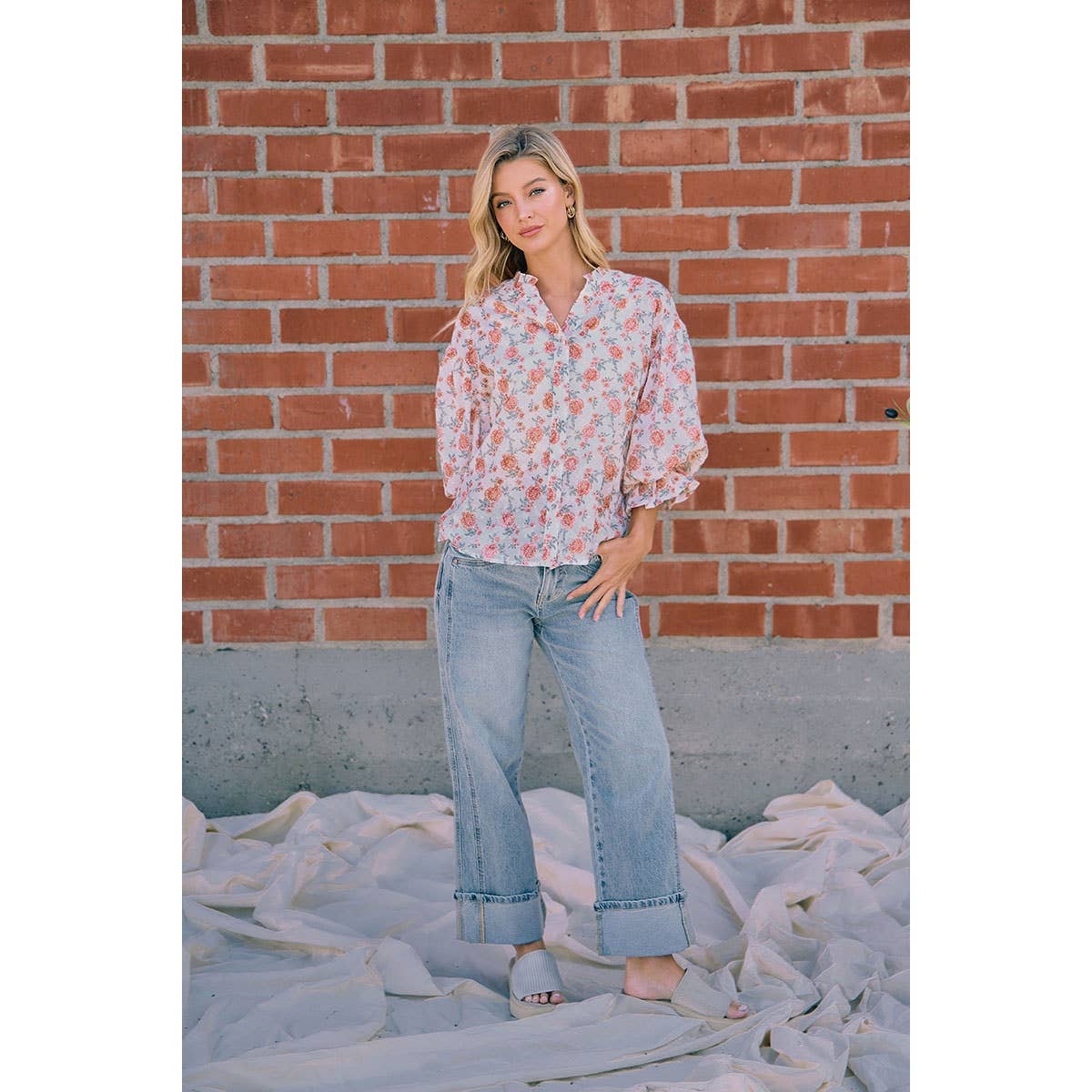 BiBi - VINTAGE WASHED STRAIGHT JEANS WITH SIDE STITCH DETAIL: WASHED DENIM / M